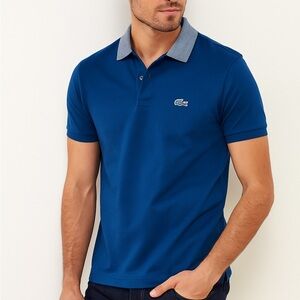 Lacoste Men’s Polo Shirt Blue with Gray Colar Short Sleeve 4XL